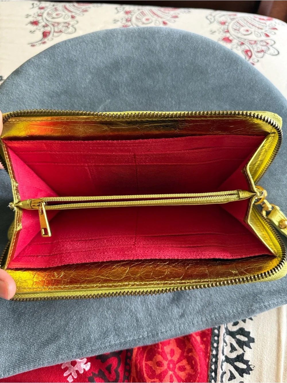 Sharif Metallic Croc-Embossed Zip Wallet - shimary green Gold